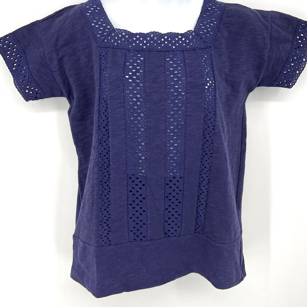 Madewell Navy Blue Eyelet Inset VIGNETTE Shirt Blouse NWT Women's top size XS